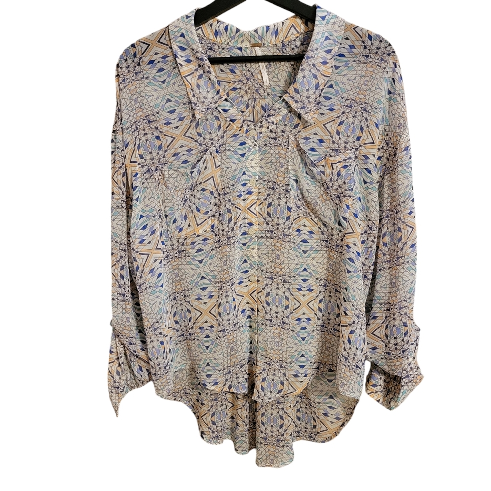 Free People Sheer Geometric Print Top